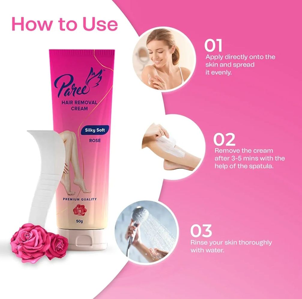 Hair Removal- Paree Premium Quality Silky Soft Hair Removal Cream with Rose Extract suitable for all skin types 50gm