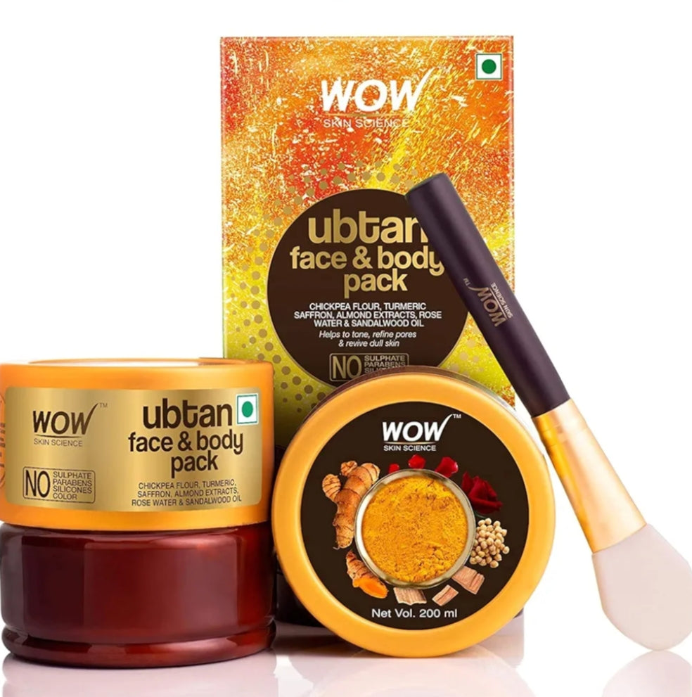 Face Pack & Sleeping Mask- WOW Ubtan Face & Body Pack with Chickpea Flour, Turmeric Extract and Saffron Extract which Helps to Tone, Refine Pores and Revive Dull Skin 200ml