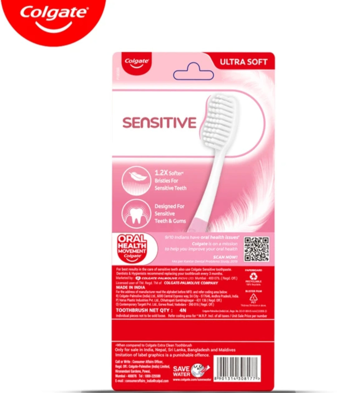 Tooth Brush- Colgate Sensitive Mega Saver Pack of 4 Feather Touch Soft Toothbrushes Designed for Sensitive Teeth