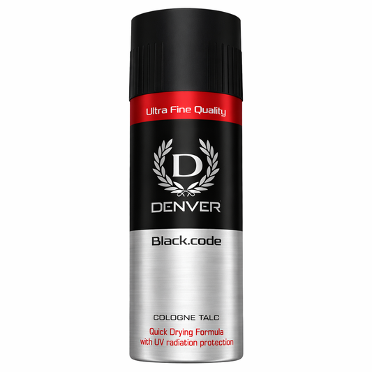Face & Body Powder- DENVER Black.Code Ultra Fine Quality Cologne Talc with Quick Drying Formula & UV Radiation Protection - 300gm