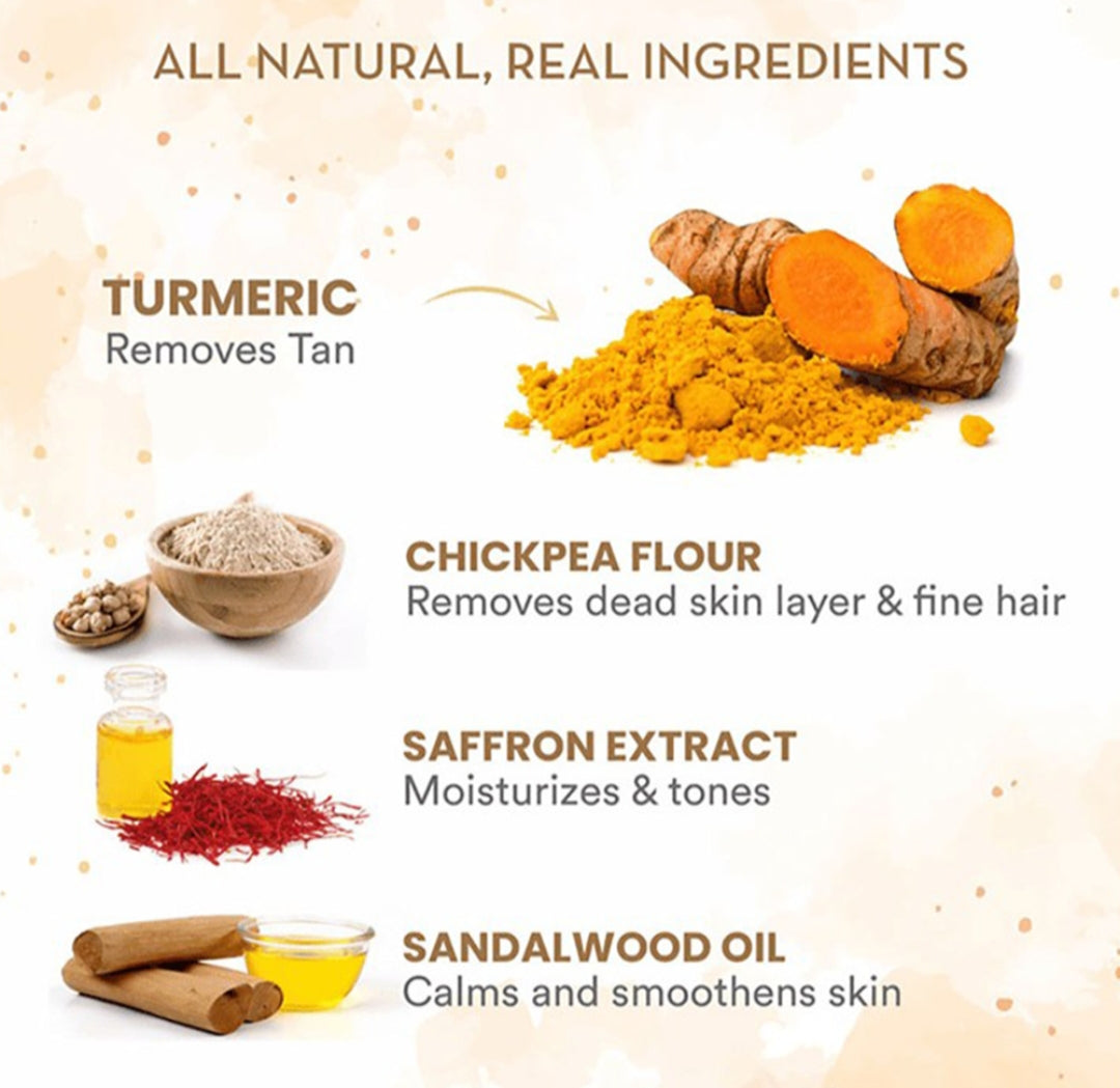 Facial Kit- WOW Ubtan Radiance Facial Kit infused with Turmeric, Saffron, Sandalwood Oil and Chickpea Flour for De-Tanned, Smooth and Radiant Skin - 60ml (6 units x 10ml)