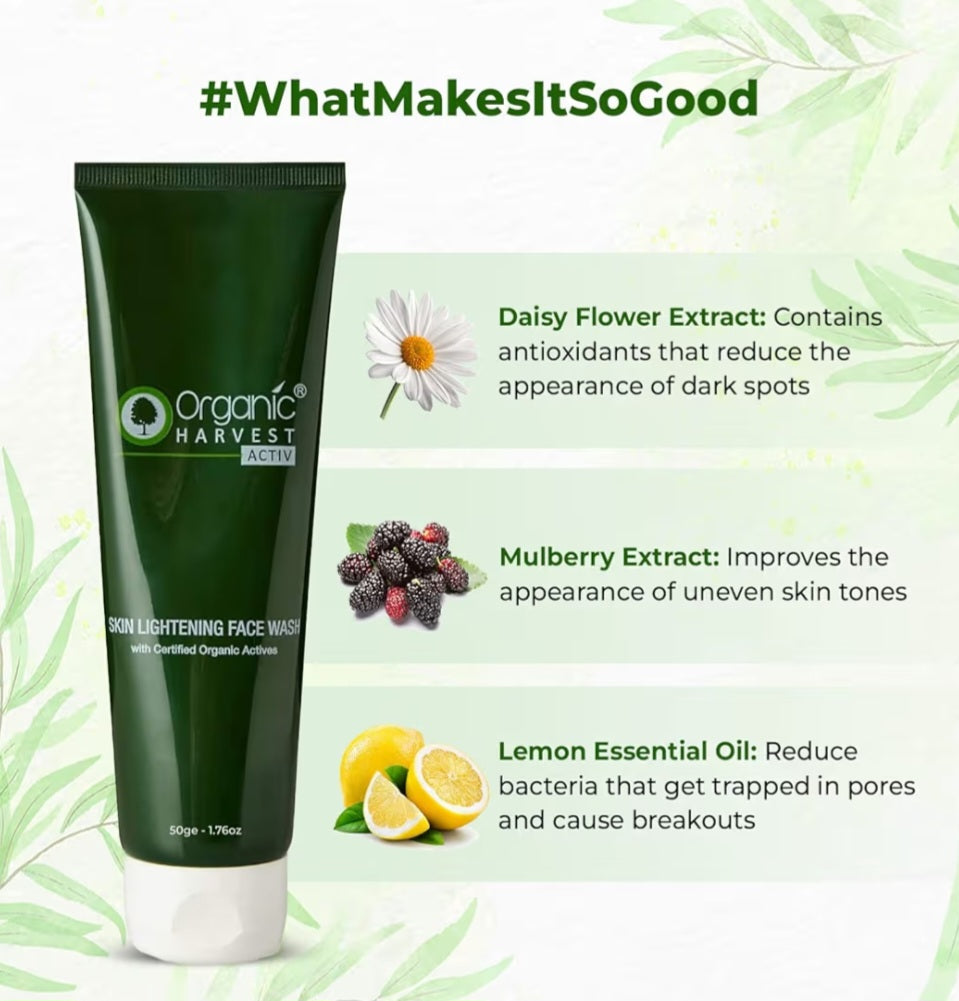 Face Wash- Organic Harvest Active Skin Lightening Face Wash with Certified Organic Actives - 50ml