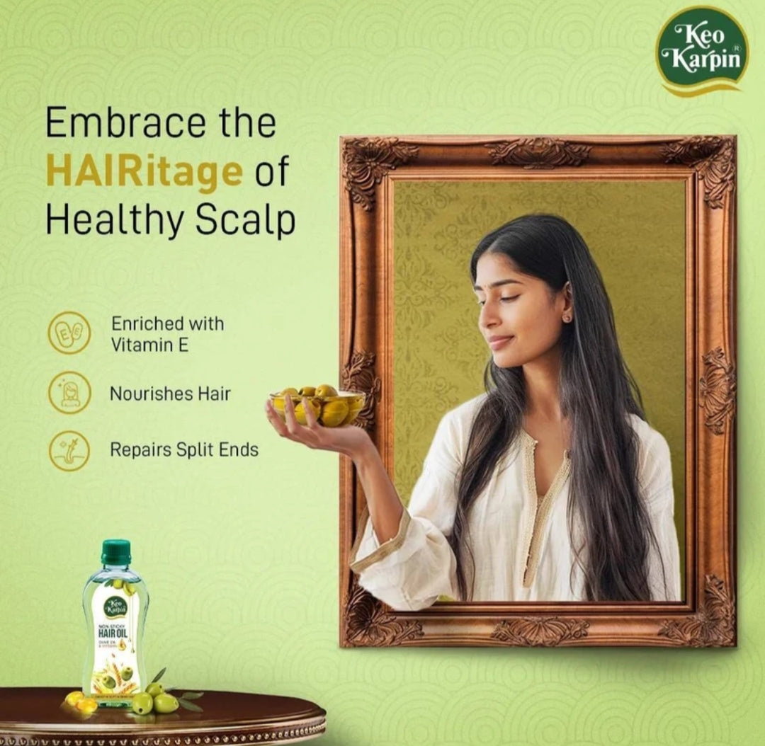 Hair Oil- Keo Karpin Lightweight & Non-Sticky Hair Oil with Olive Oil & Vitamin-E for Smooth, Soft and Shiny Hairs - 100ml