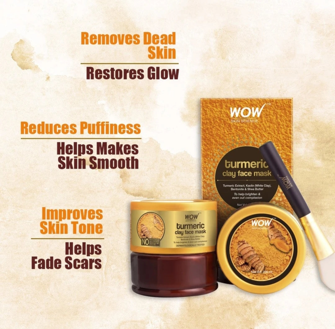 Face Pack & Sleeping Mask- WOW Turmeric Clay Face Mask with Turmeric Extract, Kaolin (White) Clay, Bentonite and Shea Butter which Brightens and Even Outs Complexion 200 ml