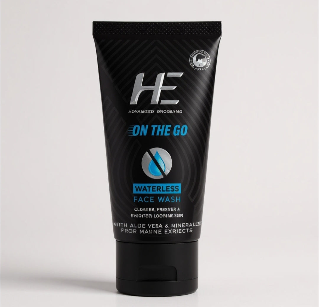 Face Wash- HE On The Go Waterless Men's Face Wash with Aloevera & Minerals from Marine Extracts for Cleaner, Fresher & Brighter Looking Skin 50gm