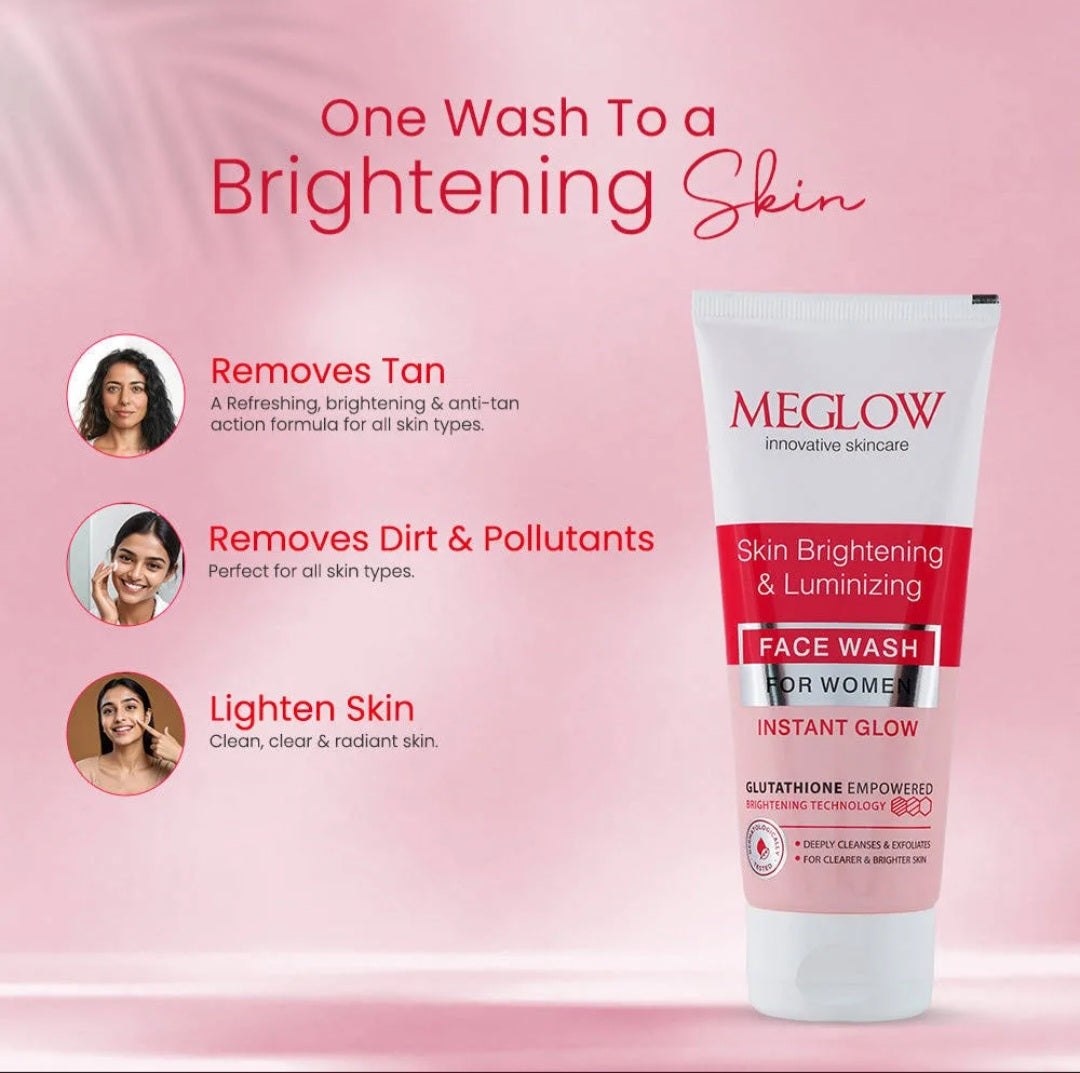 Face Wash- MEGLOW Glutathione Empowered Skin Brightening & Luminizing Face Wash for Women 70ml