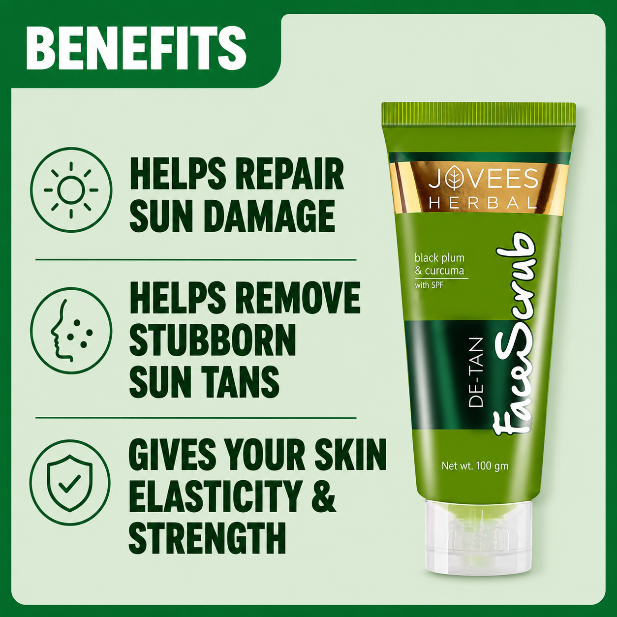 Face Scrub- JOVEES Herbal's De-Tan Face Scrub enriched with Black Plum & Curcuma - 50gm