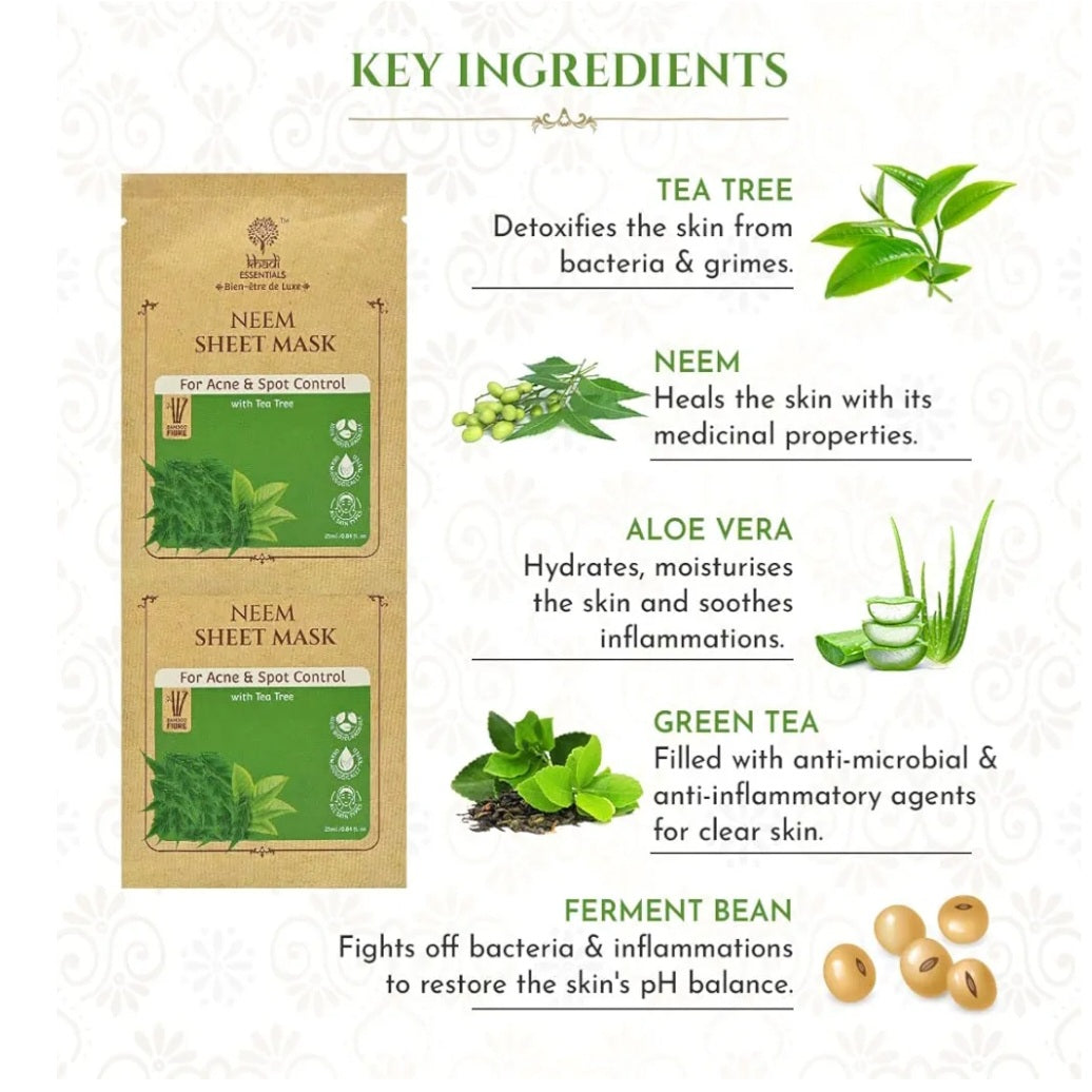 Face Sheet Mask- Khadi Essentials Neem Sheet Mask with Tea Tree for Acne & Spot Control 25ml