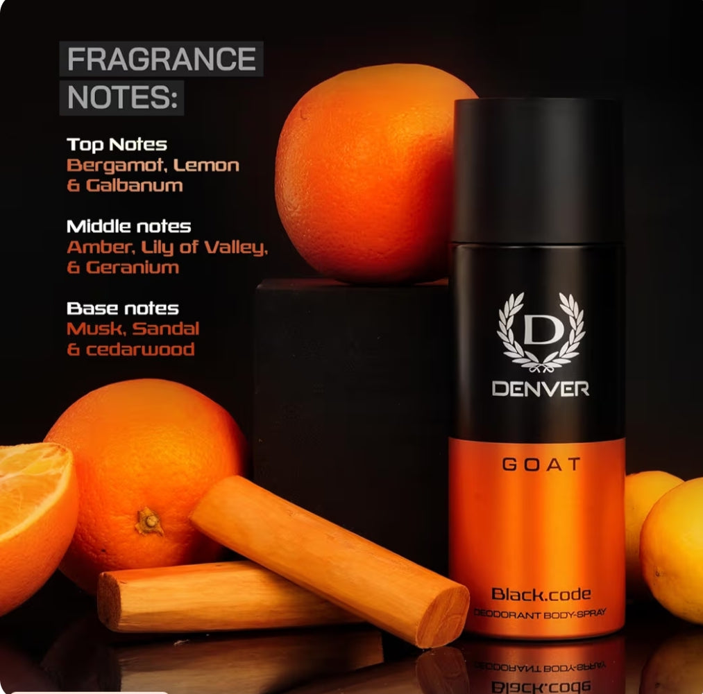 Perfumes & Deodorants- DENVER Black.code GOAT  Long-Lasting Deodorant Body Spray for the Real Men - 150ml