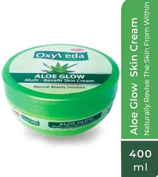 Lotions & Moisturizers- OxyVeda Aloe Glow Multi Benefits Skin Moisturizing Cream 400ml