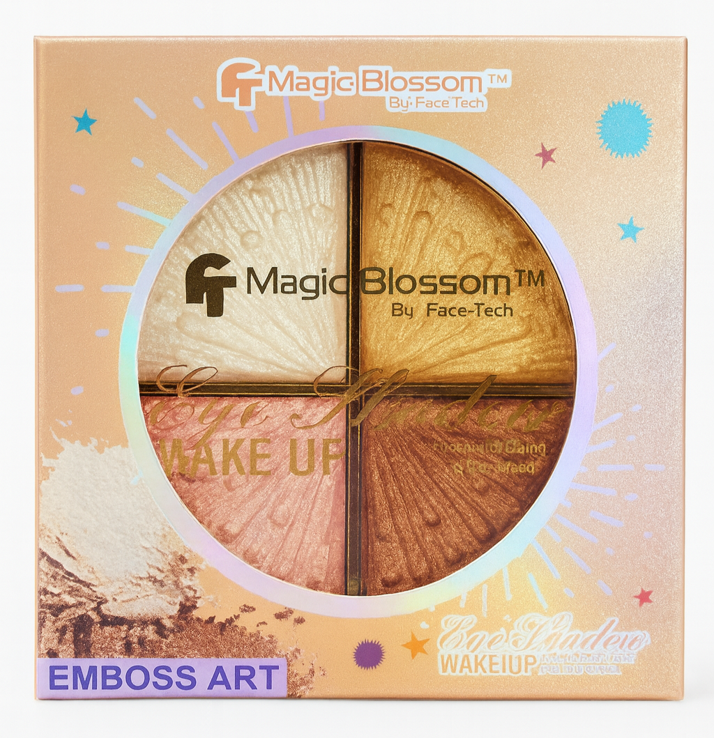 Makeup Eyeshadow- Face Tech's Magic Blossom 4-Color 2-in-1 Makeup Eyeshadow & Highlighter Palette (Shade-02) - 12gm