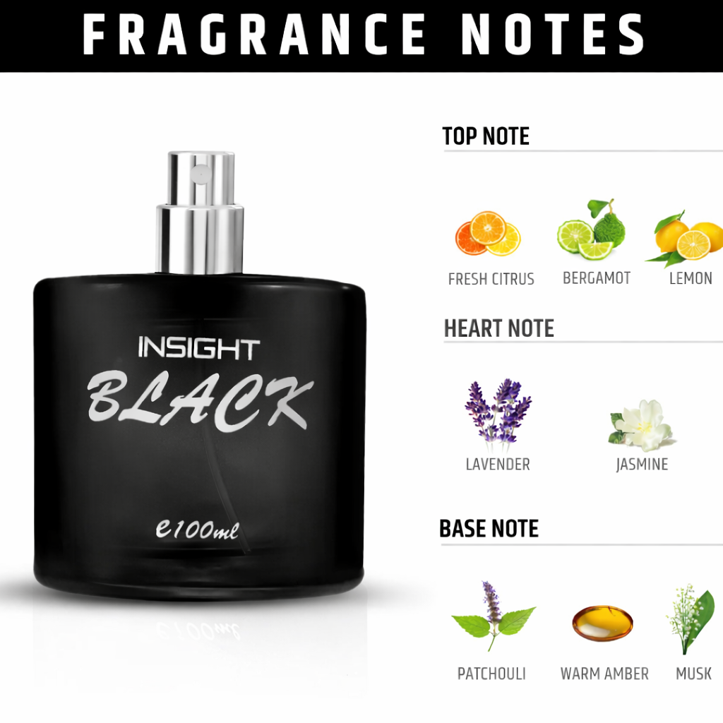 Perfumes & Deodorants- INSIGHT's BLACK Pour Homme EDU Long-Lasting Refreshing Perfume for Men featured with Floral and Fruity Notes and is Suitable for Everyday Wear - 100ml