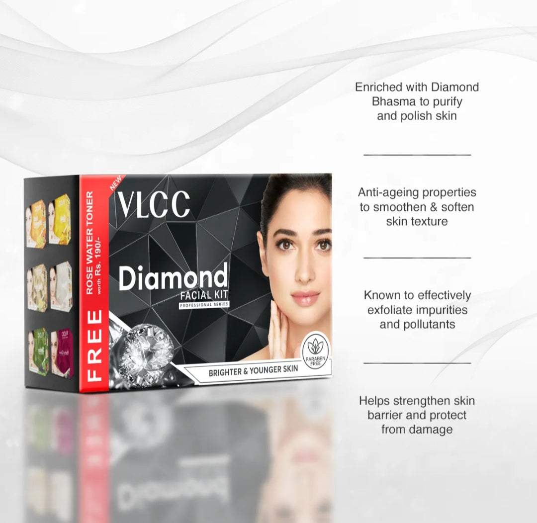 Facial Kit- VLCC Diamond Facial Kit (300gm) with FREE Rose Water Toner (100ml)