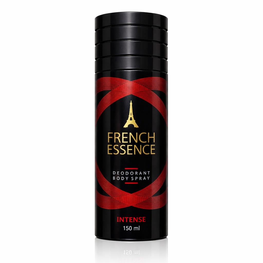Perfumes & Deodorants- French Essence INTENSE Unisex Long-Lasting Deodorant Body Spray with Thyme and Saffron in the Top Notes, Leather and Woody Notes in the Mid, and Suede and Amber in the Base - 150ml