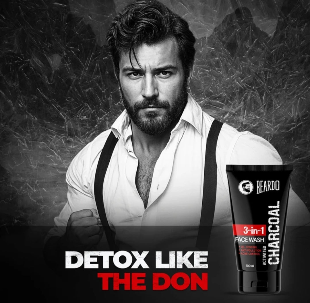 Face Wash- BEARDO 3-in-1 Activated Charcoal Face Wash 100ml ! Oil Control ! Anti Pollution ! Acne Control