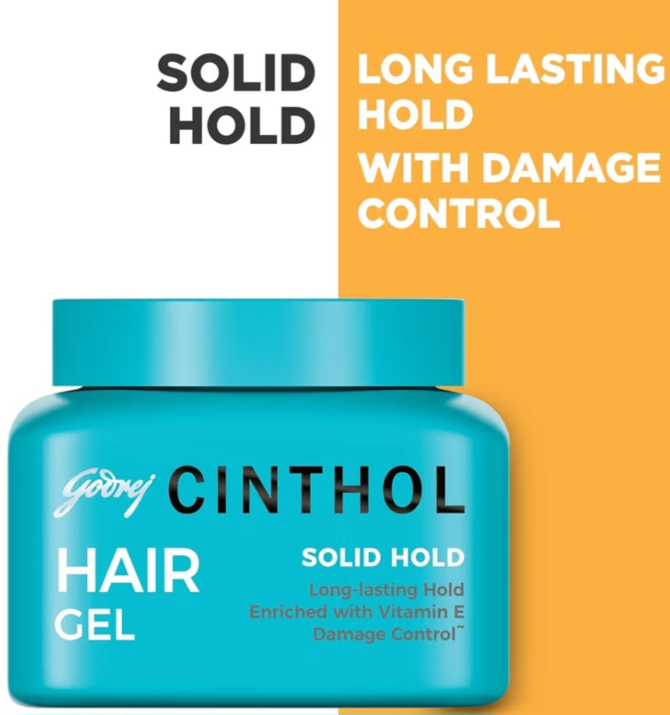 Men's Shaving, Styling and Grooming- Godrej Cinthol Solid Hold Hair Gel enriched with Vitamin-E for Long-Lasting Style Hold and Damage Control - 100gm