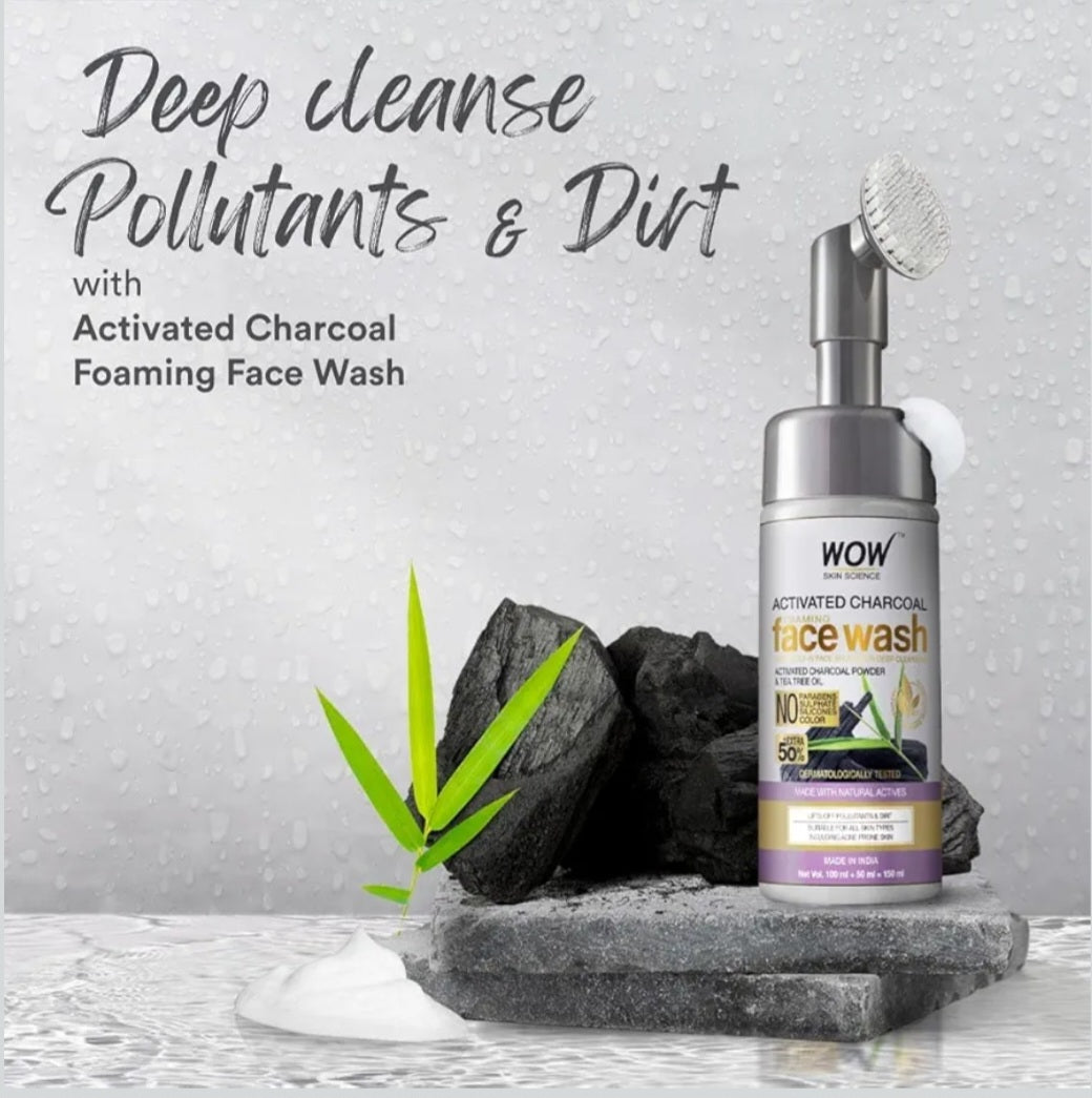Face Wash- WOW Activated Charcoal Foaming Face Wash with Tea Tree Oil 150ml