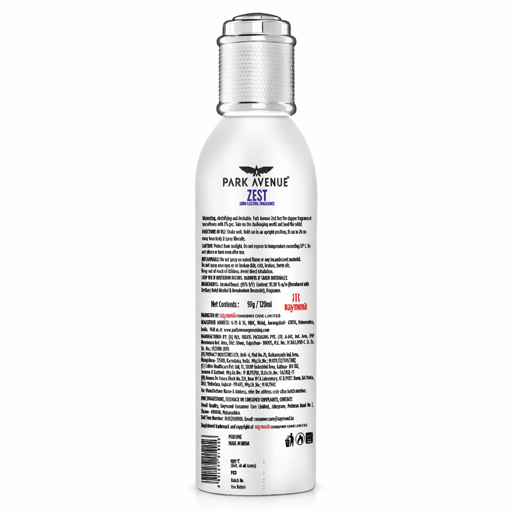 Perfumes & Deodorants- Park Avenue Signature Collection ZEST Long-Lasting Fragrance Perfume Spray with 0% Gas which contains Notes of Amber Intertwined with Mandarin, along with Woody and Musky Notes - 120ml