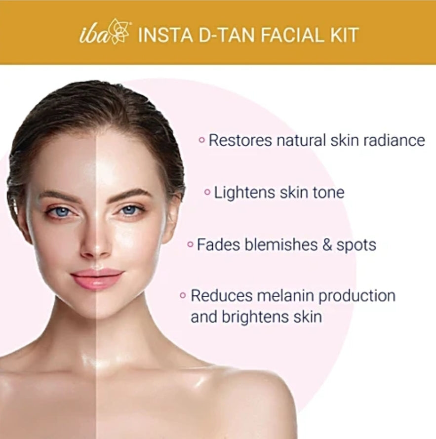 Facial Kit- iba Insta D-Tan 6 Steps Facial Kit with Glycolic Acid, Lemon & Turmeric which Fights Sun Damage and Restores Radiance 60gm.
