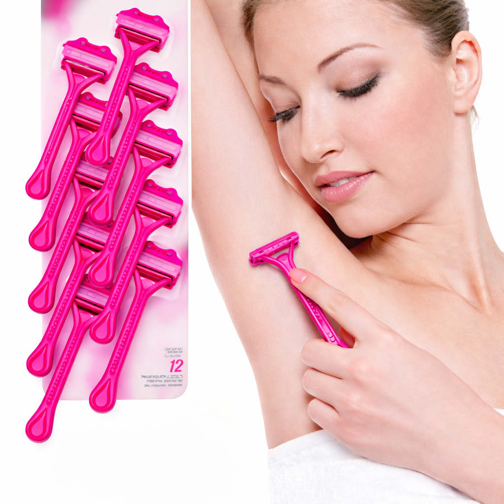 Shaving Razor- Max Disposable Body Shaving Razor with 2 Platinum Coated Stainless Steel Blades - Pack of 12 Pieces