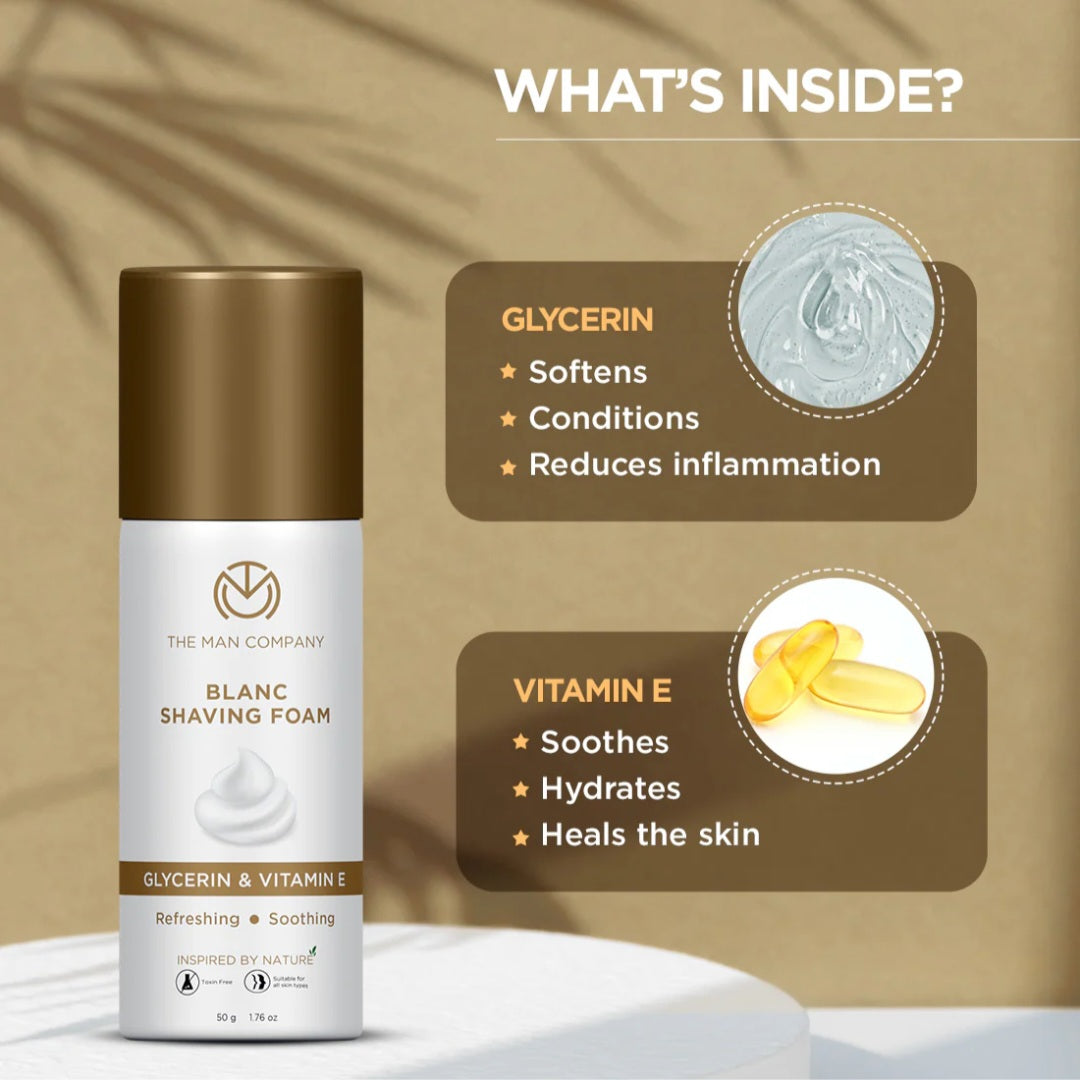 Shaving Foam- The Man Company's Blanc Shaving Foam Enriched with Glycerin & Vitamin-E for Refreshing and Soothing Shaving Experience - 400gm