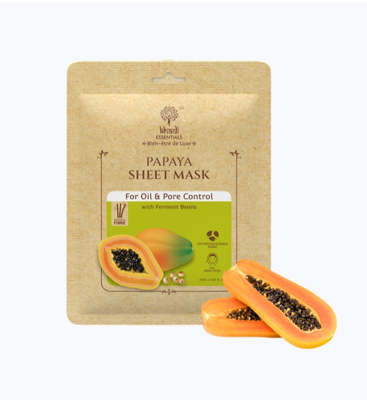 Face Sheet Mask- Khadi Essentials Papaya Sheet Mask with Ferment Beans for Oil & Pore Control 25ml
