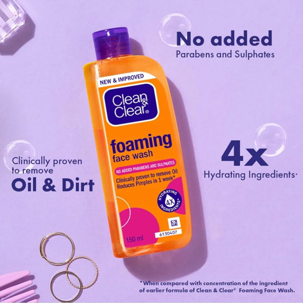 Face Wash- Clean & Clear Foaming Face Wash which is Clinically Proven to Remove Oil and Reduces Pimples in 1 Week - 150ml