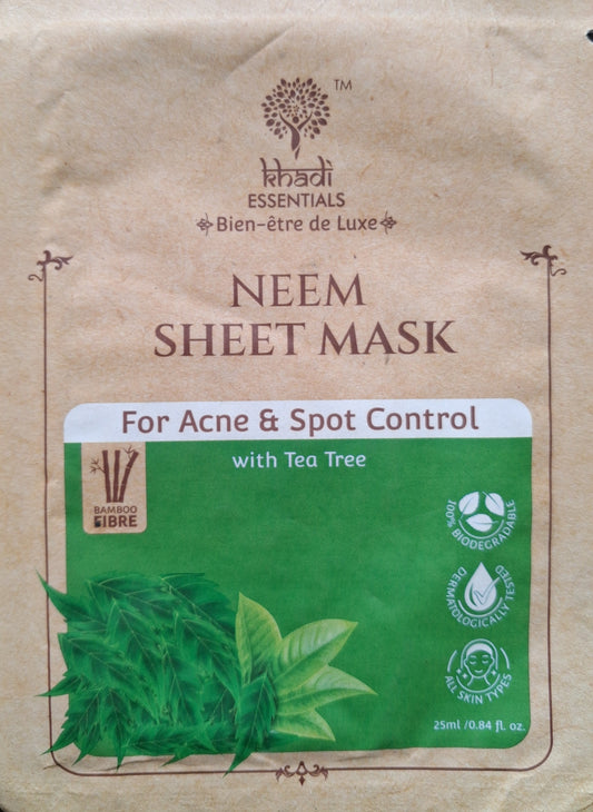 Face Sheet Mask- Khadi Essentials Neem Sheet Mask with Tea Tree for Acne & Spot Control 25ml