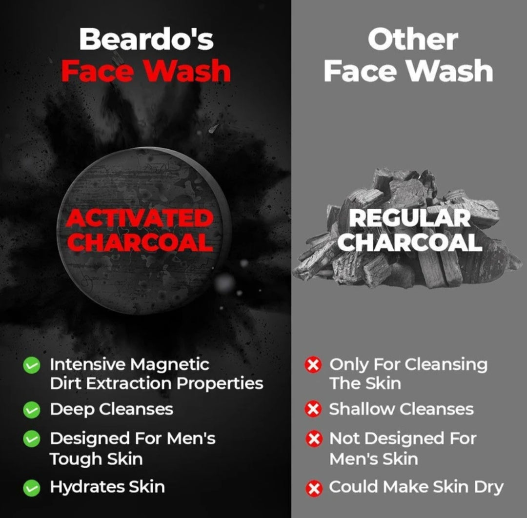 Face Wash- BEARDO 3-in-1 Activated Charcoal Face Wash 100ml ! Oil Control ! Anti Pollution ! Acne Control