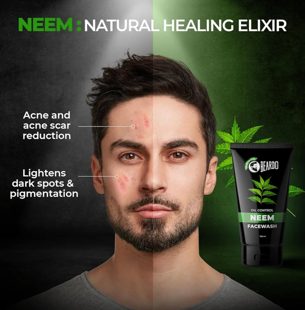 Face Wash- BEARDO Purifying Neem Oil Control Face Wash which Fights from Acne & Pimples, Soothes & Heals your Skin and gives you a Glowing Skin 100ml
