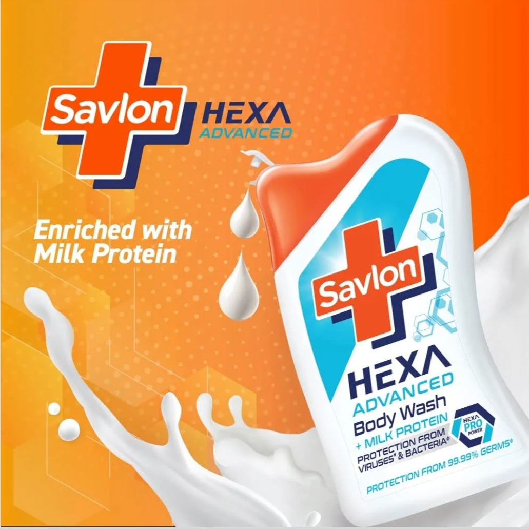 Body Wash & Shower Gel- Savlon Hexa Advanced Body Wash with Milk Protein which gives Protection from 99.99% Germs and Rejuvenates Skin - 100ml