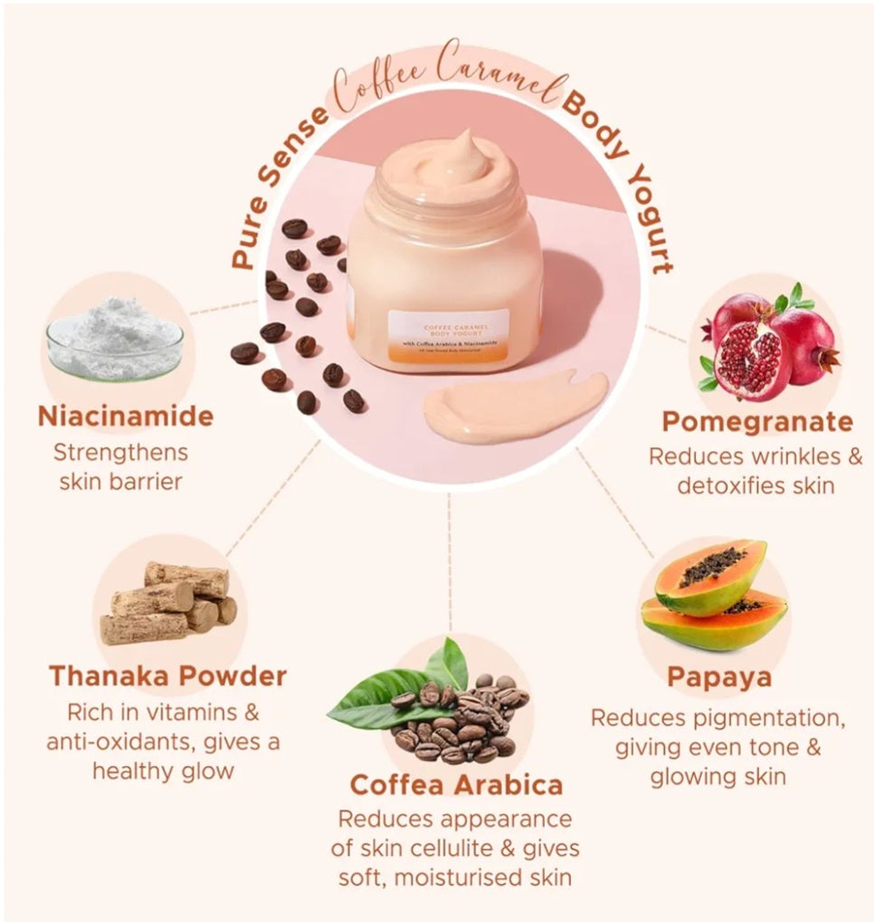 Lotions & Moisturizers- Pure Sense Coffee Caramel Body Yogurt with Coffee Arabica & Niacinamide for Deeply Nourished, Moisturised and Glowing Skin. Light Weight Hydration for All Skin Types 160ml
