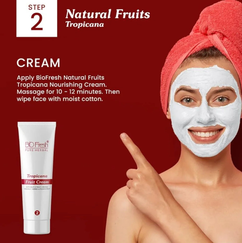 Facial Kit- BIO-FRESH Pure Herbal's 5-Steps (Scrub+Cream+Gel+Pack+Glow Serum) Natural Tropicana Fruits Facial Kit with Natural Fruits Glow Serum which is Excellent for Refreshed Youthful Look & Glow - 90ml