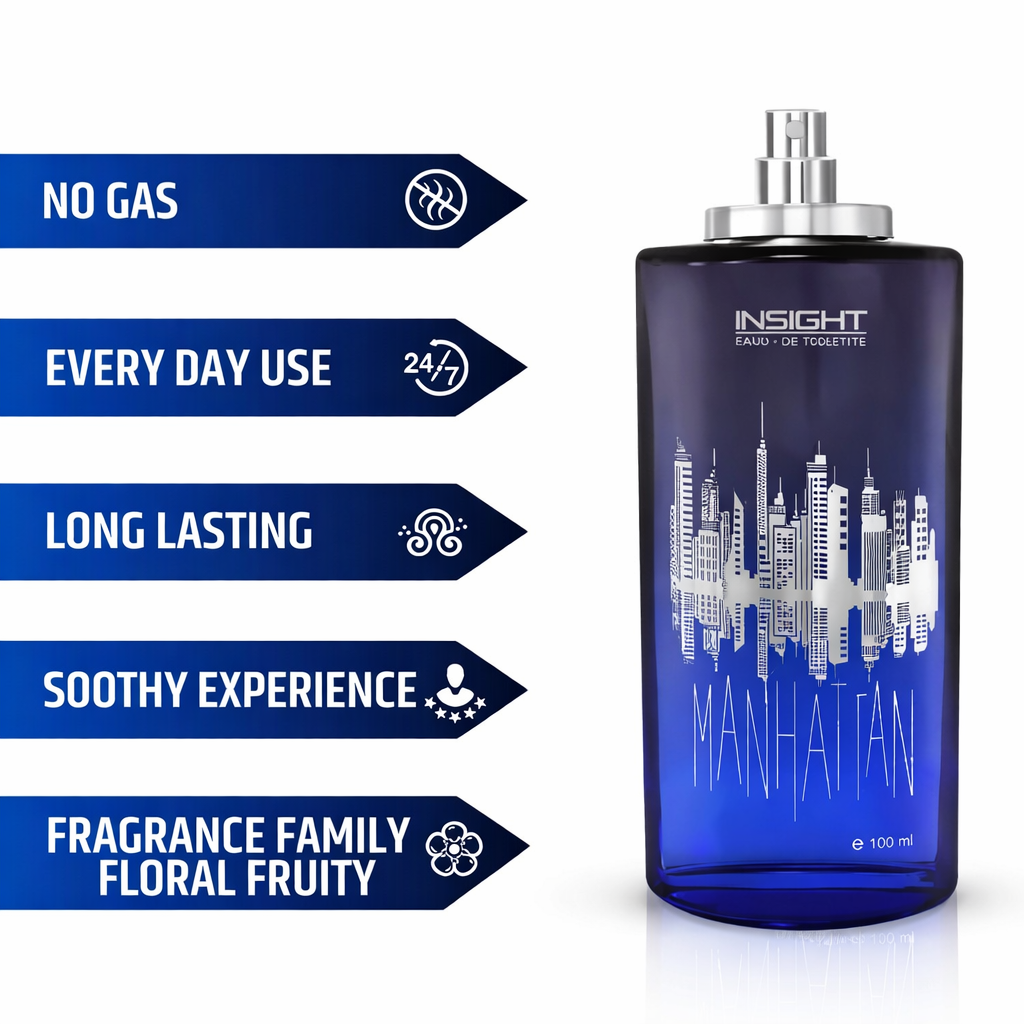 Perfumes & Deodorants- INSIGHT's MANHATTAN EDP Long-Lasting Refreshing Perfume with a Blend of Aromatic Citrus, Floral, Sandalwood, and Musk Notes - 100ml
