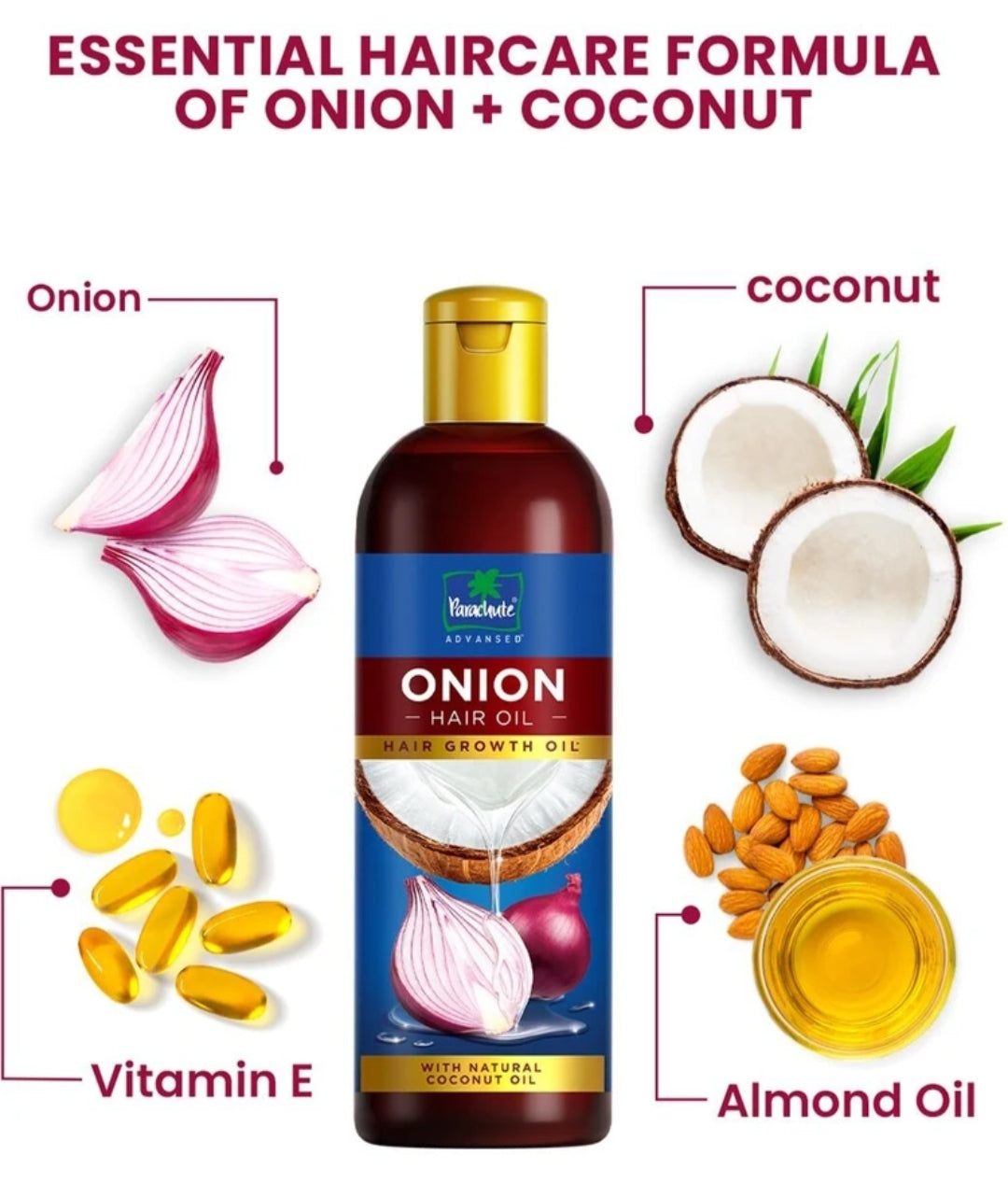 Hair Oil- Parachute Advanced Onion Hair Growth Oil with Natural Coconut Oil, Vitamin-E and Glyceryl Laurate which Nourishes Scalp & Strengthens Root, Reduces Hairfall and Boosts Hair Growth - 200ml