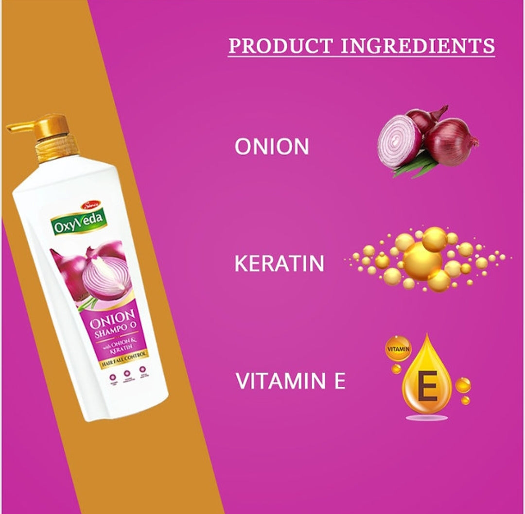 Shampoo & Conditioner- OxyVeda Onion Shampoo with Keratin for Hair Fall Control - 650ml