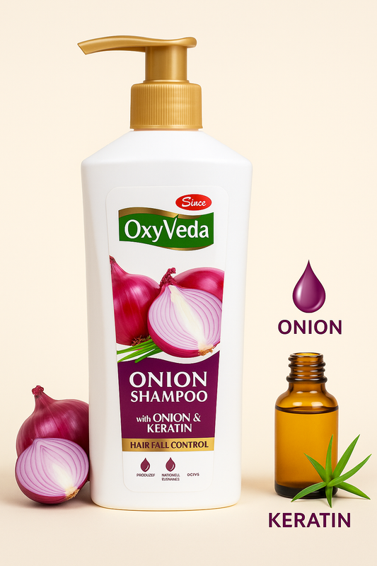 Shampoo & Conditioner- OxyVeda Onion Shampoo with Keratin for Hair Fall Control - 650ml
