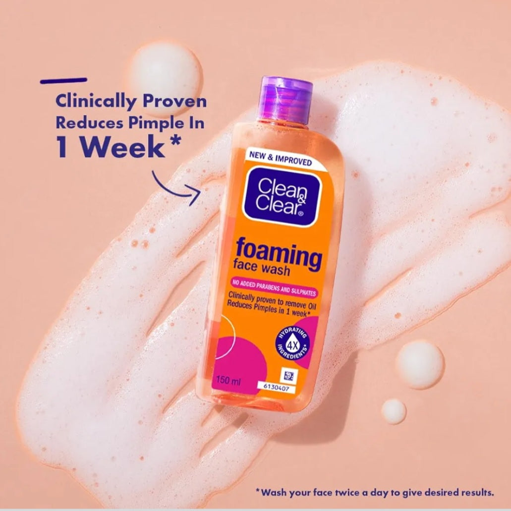 Face Wash- Clean & Clear Foaming Face Wash which is Clinically Proven to Remove Oil and Reduces Pimples in 1 Week - 150ml