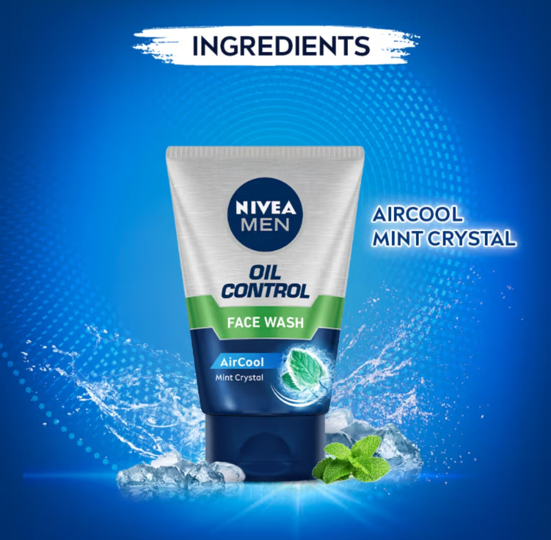 Face Wash- NIVEA Men Oil Control Face Wash with Air Cool Mint Crystal 50gm