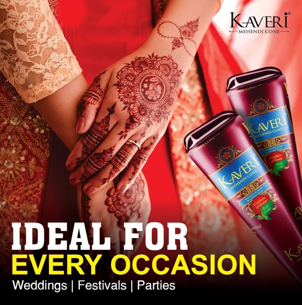 Mehandi- Kaveri Fastest Staining Rich Colour Mehandi Cone Box of 12 Pieces