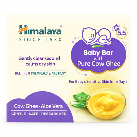 Bathing Soap- Himalaya's Chemical Free Baby Bar with Pure Cow Ghee & Aloevera for Baby's Sensitive Skin from Day 1 which Gently Cleanses, Moisturizes and Calms Dry Skin - 75gm