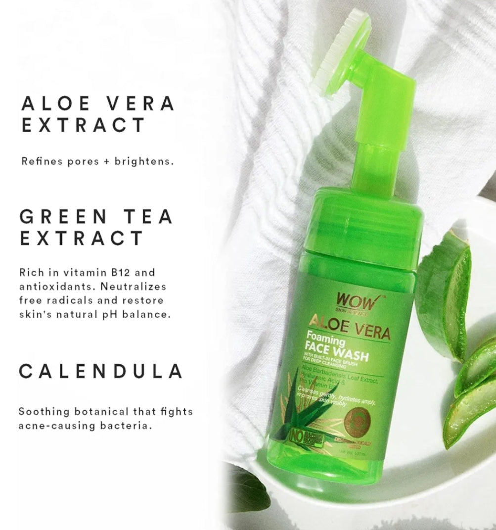 Face Wash- WOW Aloe Vera Foaming Face Wash with Hyaluronic Acid and Pro Vitamin-B5 150ml
