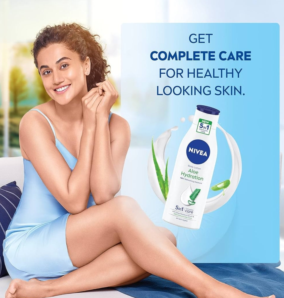Lotions & Moisturizers- Nivea 5in1 Aloe Hydration 48 Hours Complete Care Refreshing Moisture Body Lotion for All Skin Types 75ml