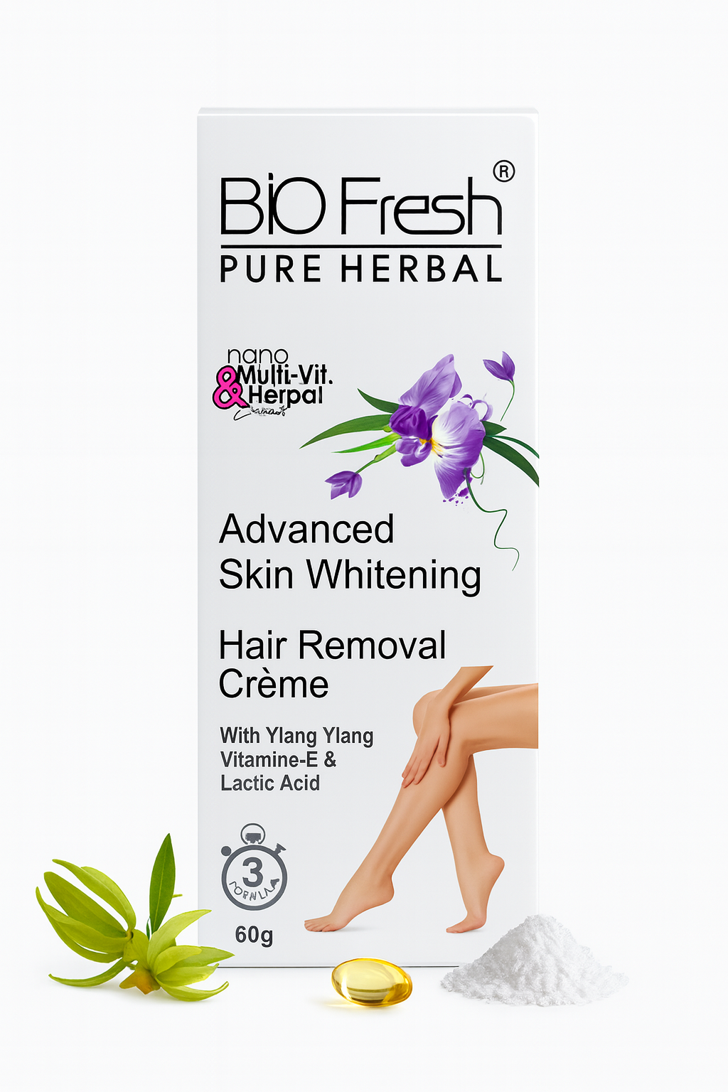 Hair Removal- BioFresh Pure Herbal's Advanced Skin Whitening Hair Removal Cream with Ylang Ylang, Vitamin-E & Lactic Acid - 50gm