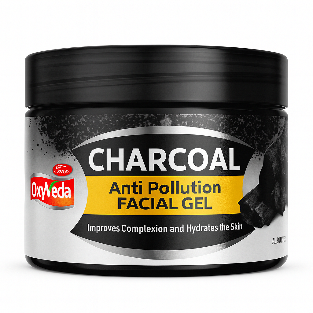 Face & Body Care- OxyVeda Charcoal Anti-Pollution Facial Gel which Improves Complexion and Hydrated the Skin and is suitable for all skin types - 250gm