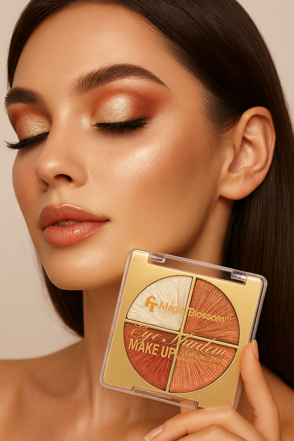 Makeup Eyeshadow- Face Tech's Magic Blossom 4-Color 2-in-1 Makeup Eyeshadow & Highlighter Palette (Shade-02) - 12gm