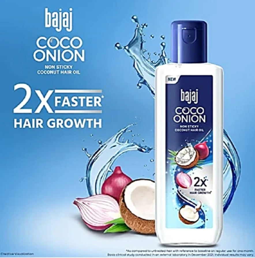 Hair Oil- New Bajaj Coco Onion Non-Sticky Hair Oil which Provides Nourishment to the Scalp and Promote 2x faster hair growth - 180ml