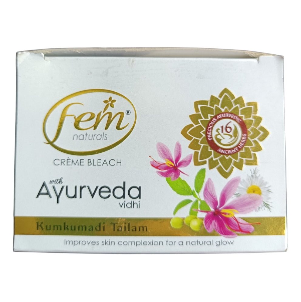 Bleach Cream- Fem Natural's Kumkumadi Tailam Ayurvedic Bleach Cream with the Power of 16 Herbs which Improves Skin Complexion for a Natural Glow 30gm (Bleach Cream 21gm, Activator Powder 3gm, Pre-Bleach Cream 3gm & Post-Bleach Cream 3gm