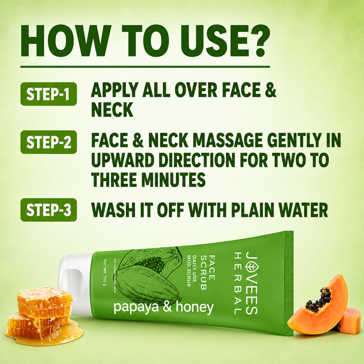 Face Scrub- JOVEES Herbal's Papaya & Honey Face Mud Scrub suitable for Normal to Dry Skin - 50gm