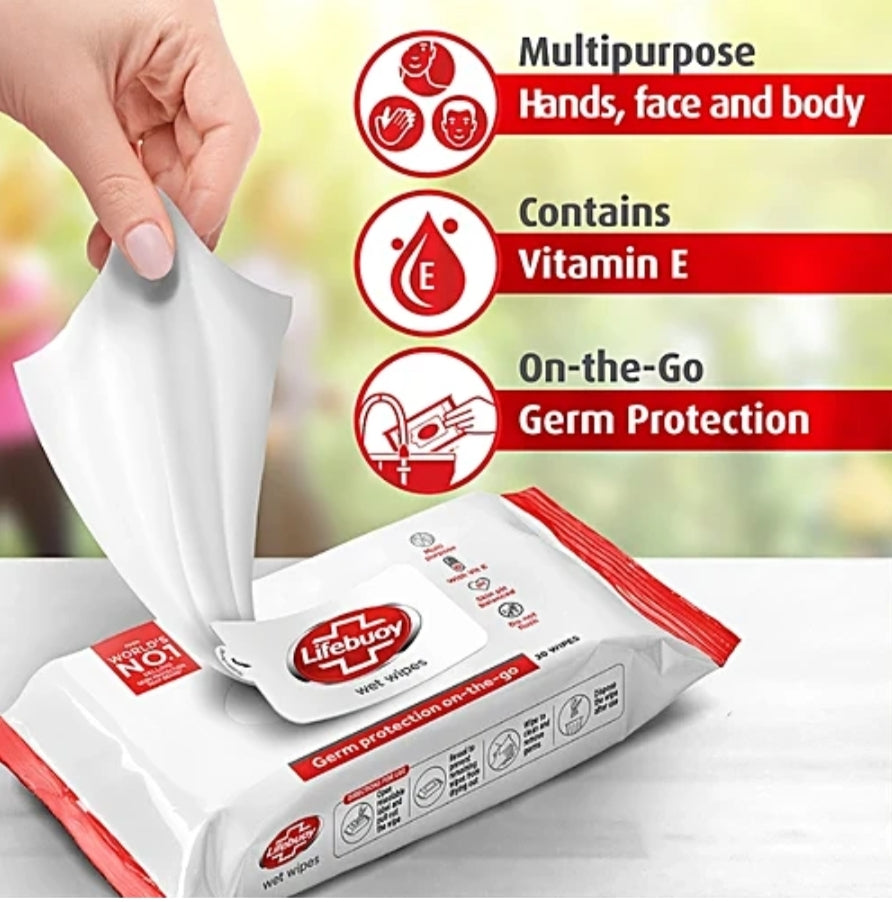 Wipes- Lifebuoy Multipurpose Wet Wipes which Gives Germ Protection on-the-go Pack of 20 Wipes